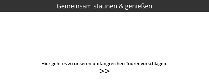 >>  Hier geht es zu unseren umfangreichen Tourenvorschlägen. Gemeinsam staunen & genießen